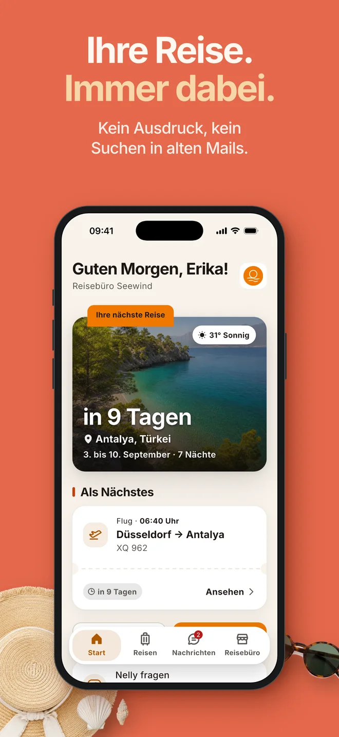 Ihre Reise. Immer dabei. Kein Ausdruck, kein Suchen in alten Mails.